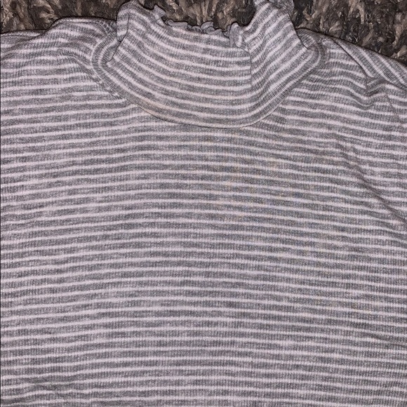 Gray and white striped mock neck tee - Picture 3 of 3